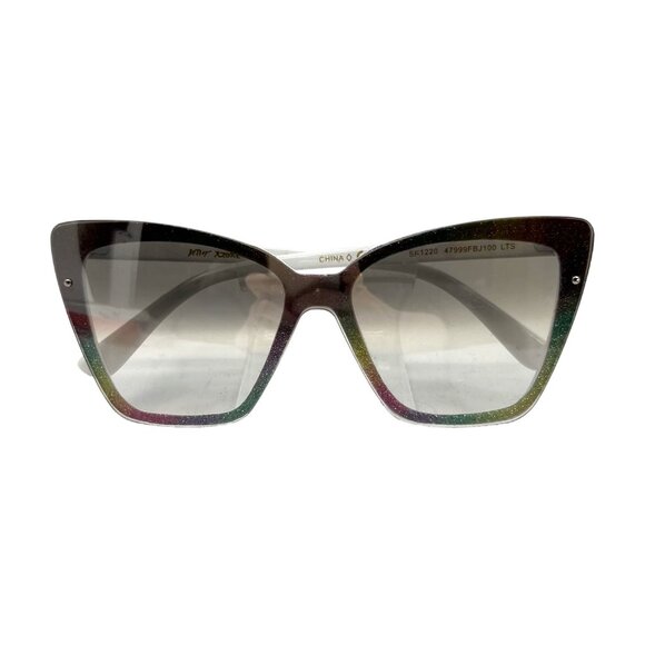 Betsey Johnson White Rainbow Glitter Sunglasses | Multicolor Frame - Picture 1 of 8